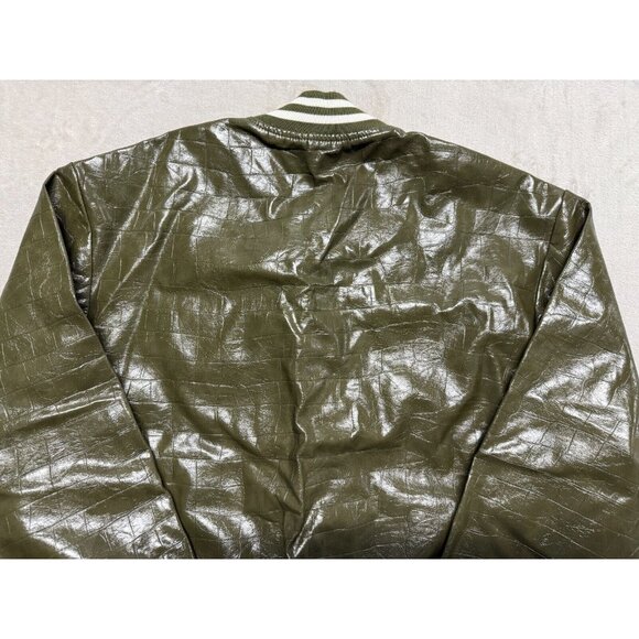 Size M Forever 21 Faux Croc Bomber Jacket Olive Green. - Picture 12 of 12